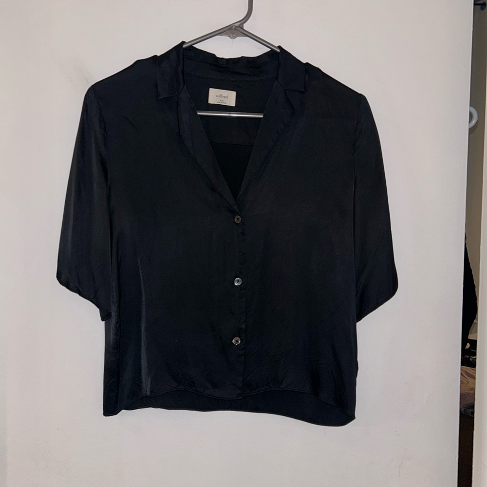 Wilfred Black Button Down satin Shirt